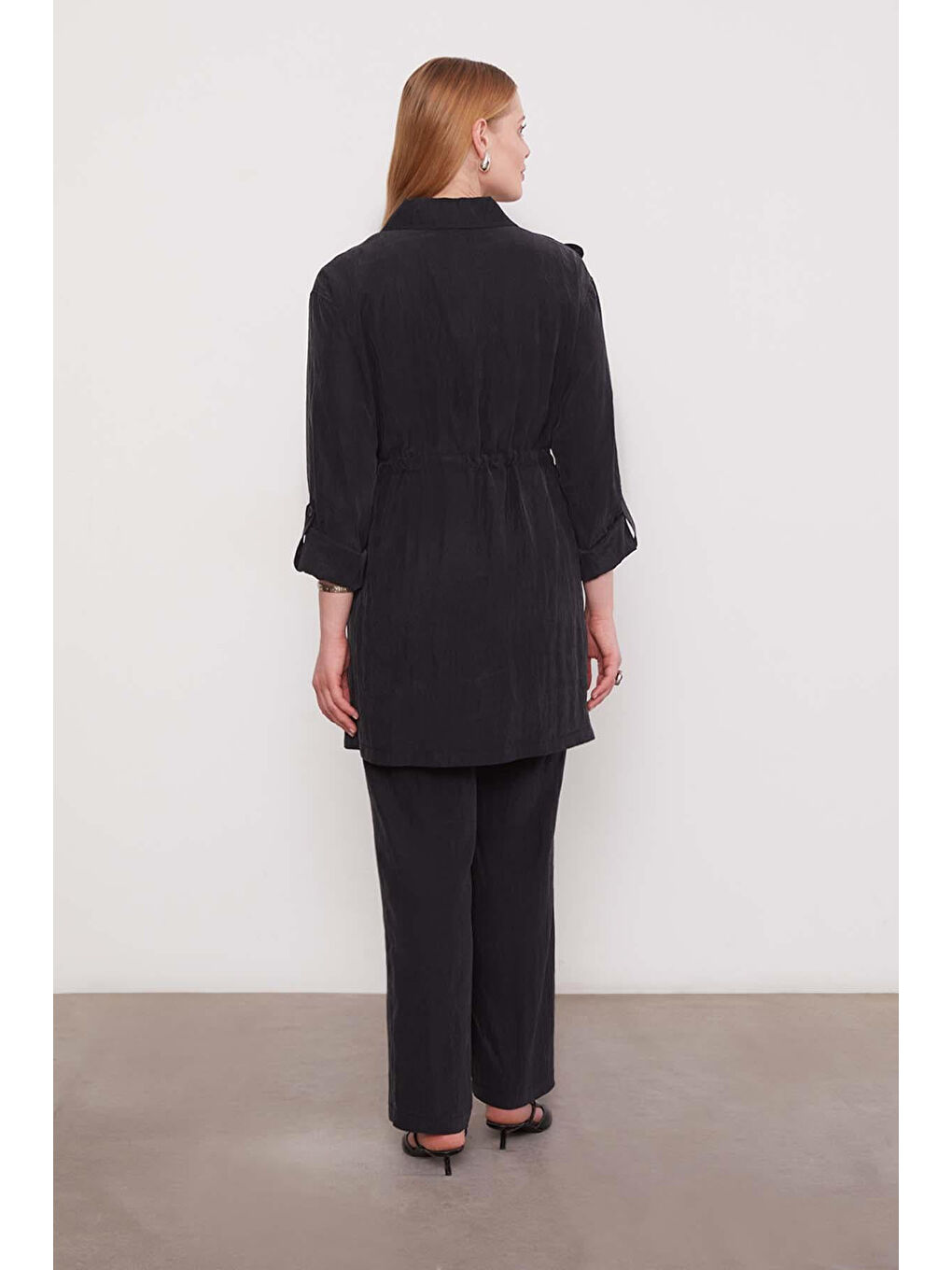 Çiçek Detay Gömlek Pantolon Takım 100796 Siyah-3