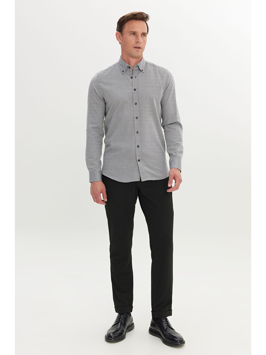 Antrasit Erkek Düğme Yakalı Casual Gömlek-1