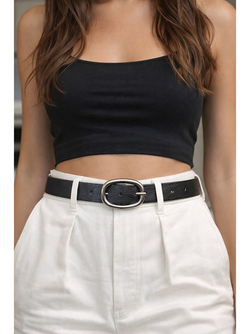 Oval Tokalı Siyah İnce Kadın Kemeri Ceket Kemeri, Gömlek Kemeri, Elbise Kemeri KMR005 SIYAH-2