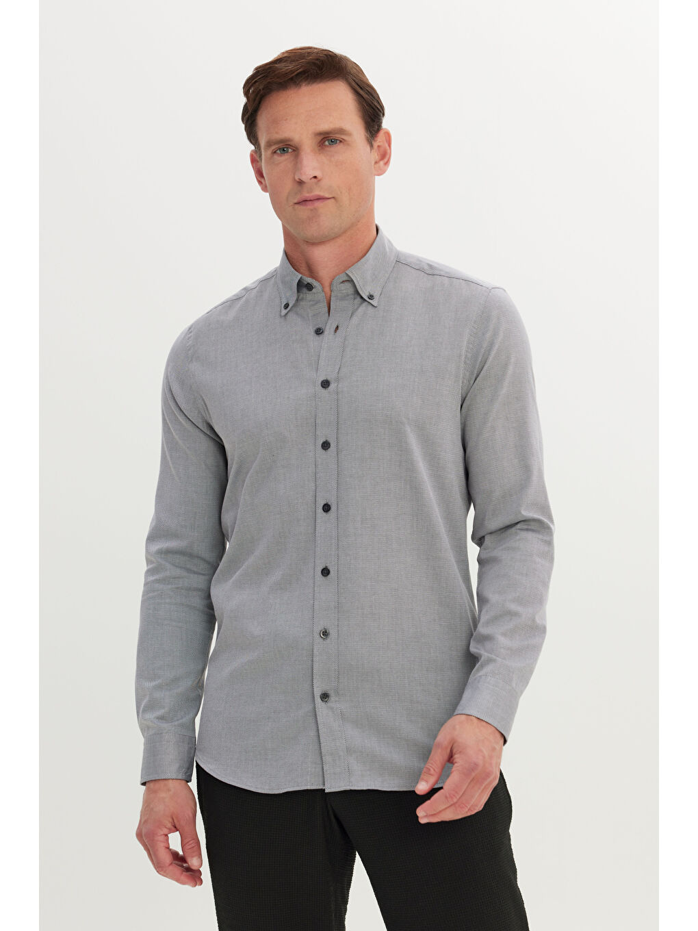 Antrasit Erkek Düğme Yakalı Casual Gömlek-2