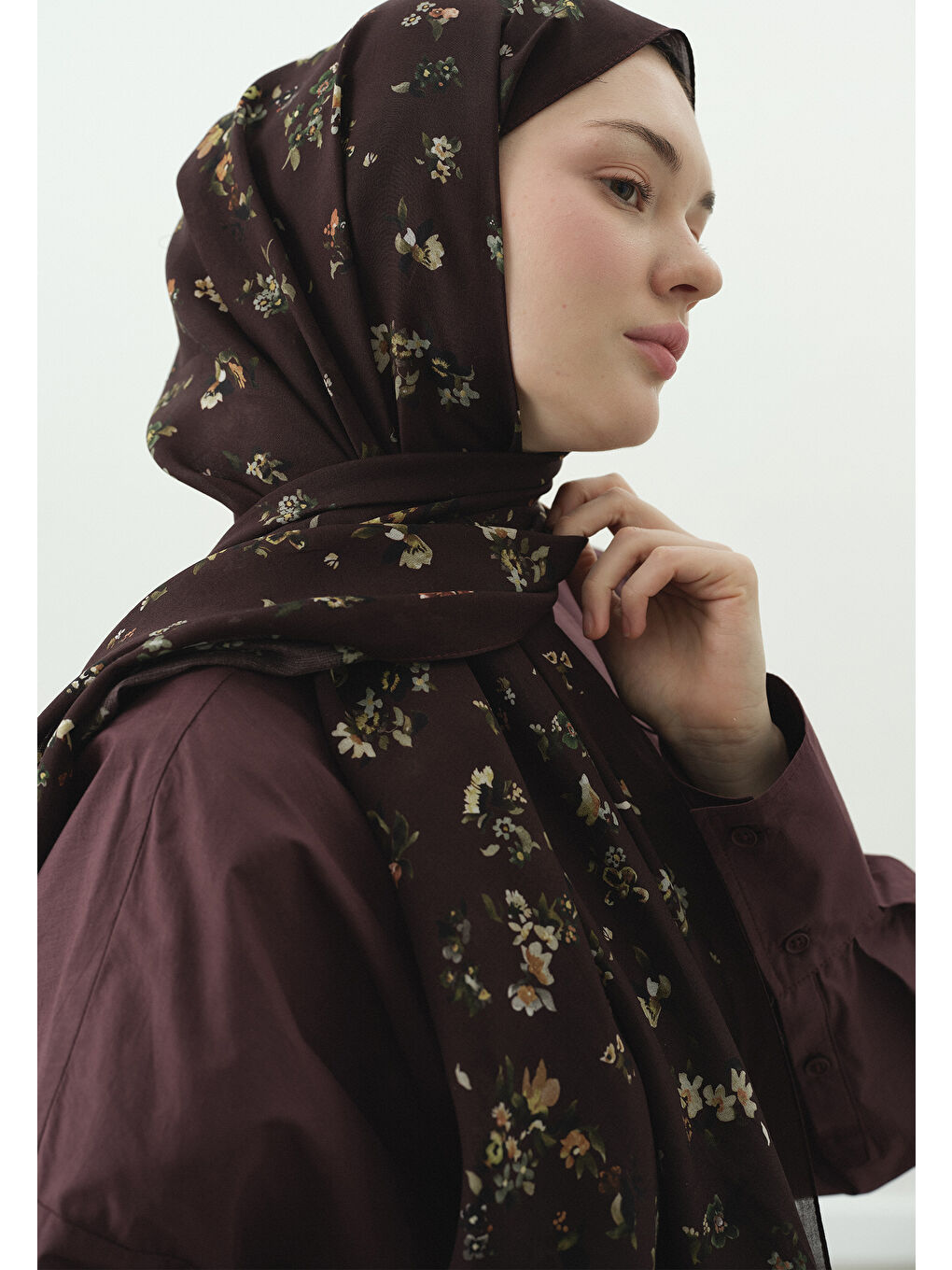 Bordo TINY BLOOMS DESENLİ PAMUK VİSKON ŞAL BORDO-3