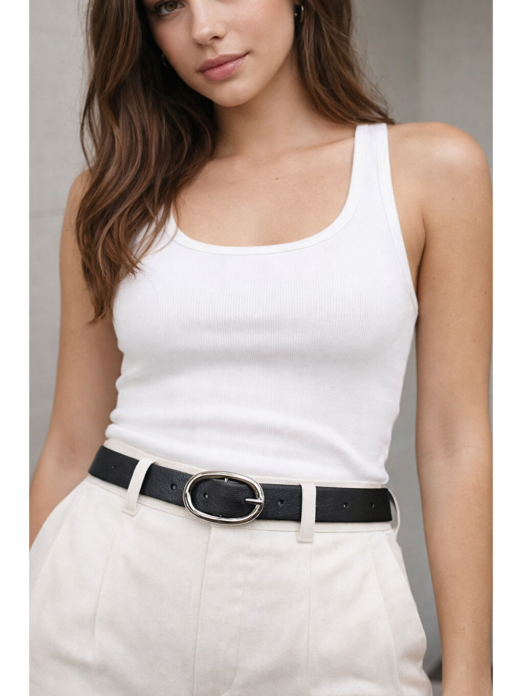 Oval Tokalı Siyah İnce Kadın Kemeri Ceket Kemeri, Gömlek Kemeri, Elbise Kemeri KMR005 SIYAH-3