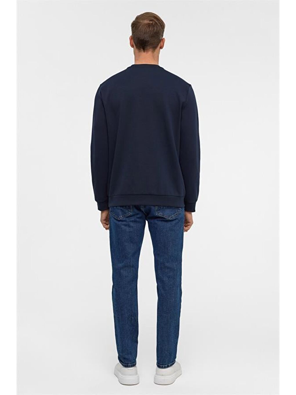 Lacivert Regular Düz Bisiklet Yaka Sweatshirt-1