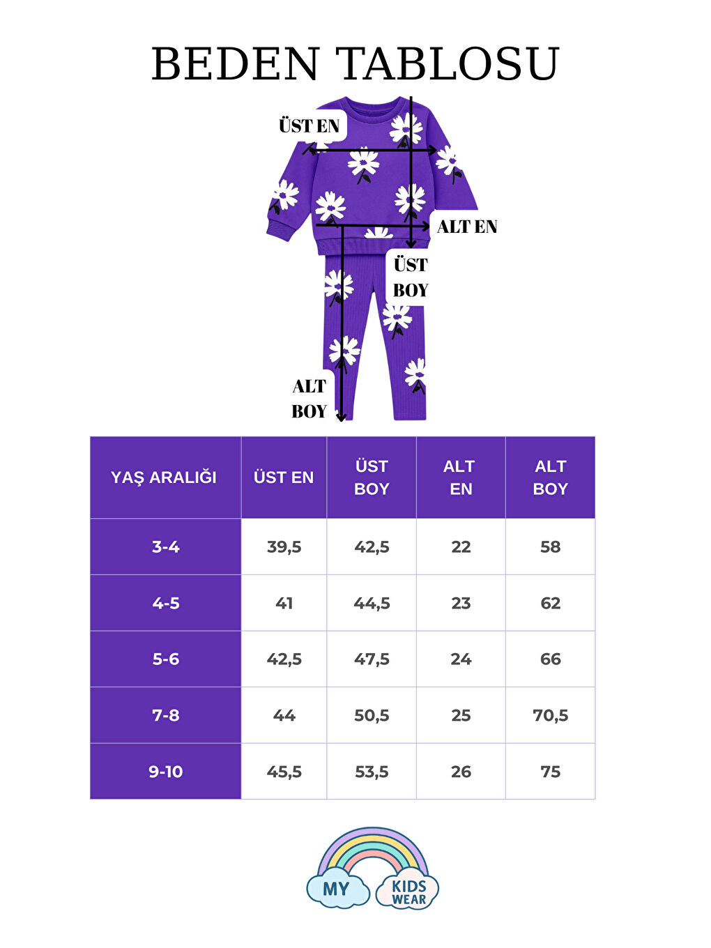 Mor Kız Çocuk Desenli İkili Takım (Sweatshirt + Tayt) 2-8 Yaş 12074-1
