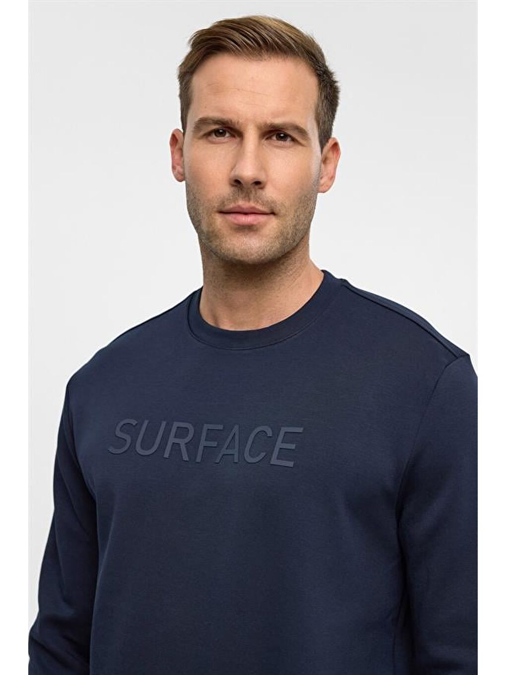 Lacivert Regular Düz Bisiklet Yaka Sweatshirt-3