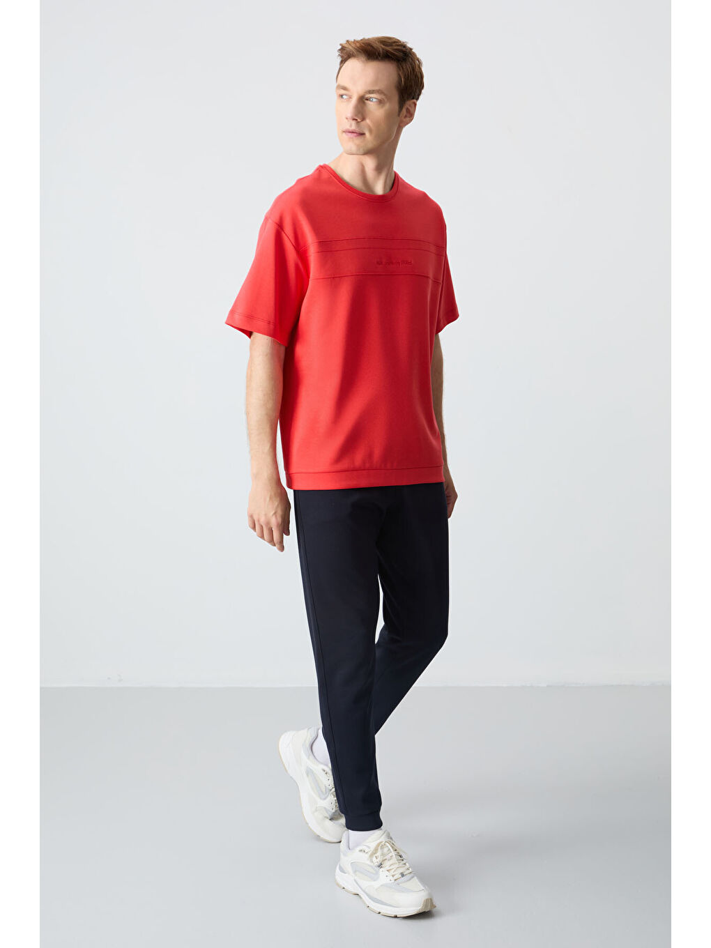 Kırmızı Fiesta Lacivert Pamuklu Kalın Yumuşak Dokulu Oversize Fit Basic Erkek Eşofman Takım - 85261-1