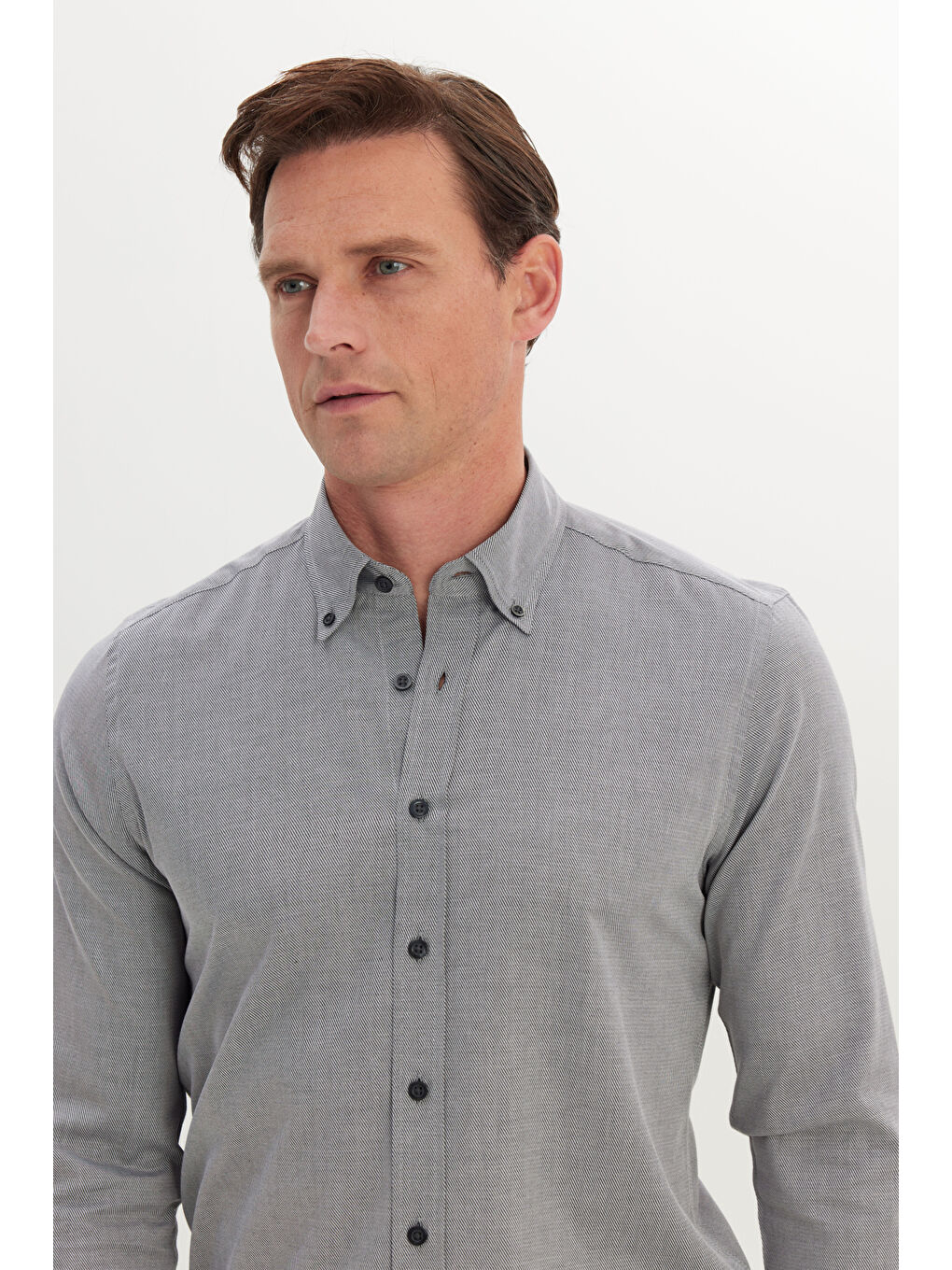 Antrasit Erkek Düğme Yakalı Casual Gömlek-3