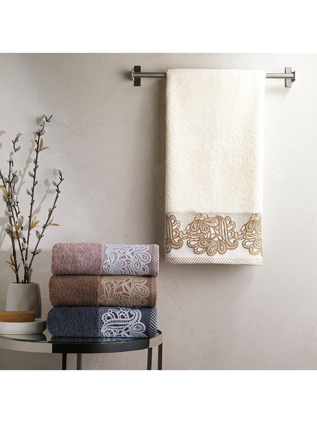Ekru Home Lace Havlu 50x90 Cm - Krem
