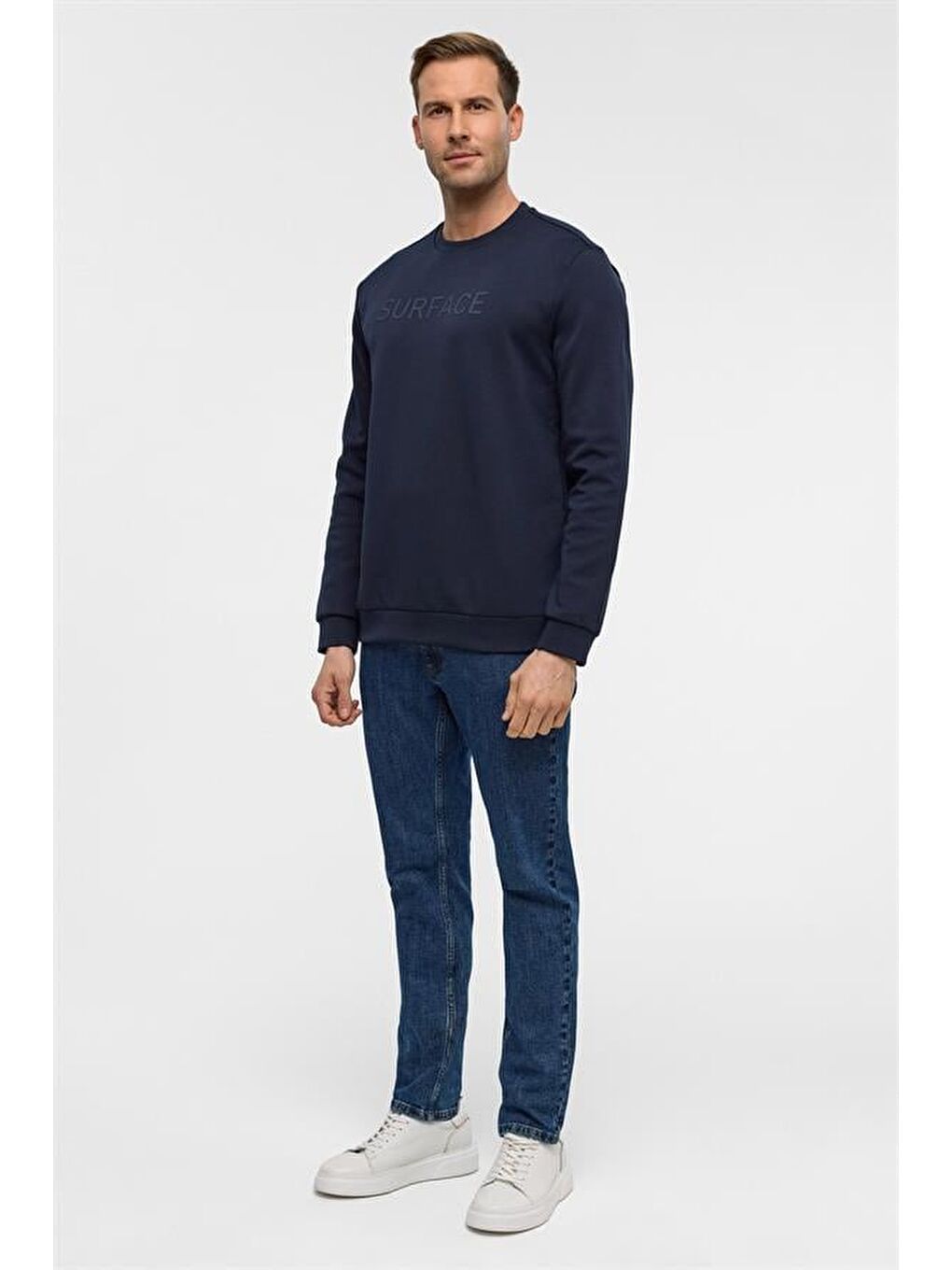 Lacivert Regular Düz Bisiklet Yaka Sweatshirt-5