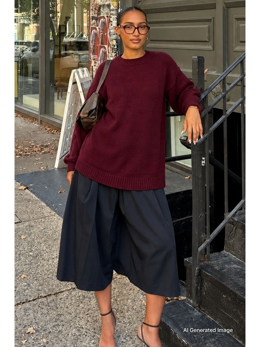 Bordo Bisiklet Yaka Oversize Uzun Kadın Triko Kazak Mg2890