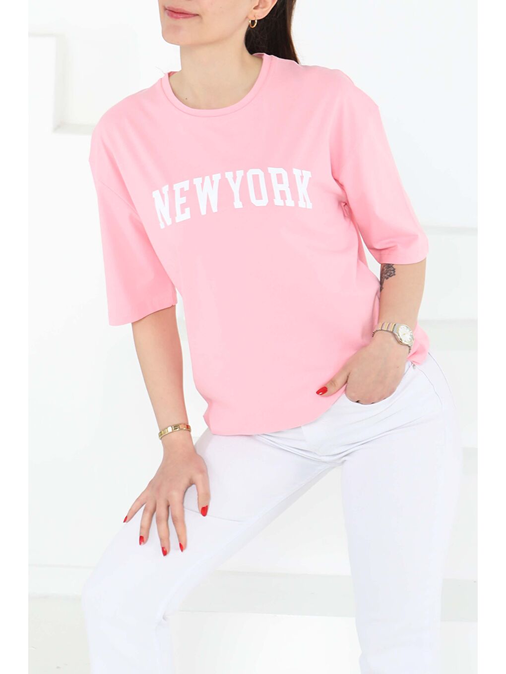 NEW YORK Baskılı Kısa Kollu T-Şhirt Pembe - 27125