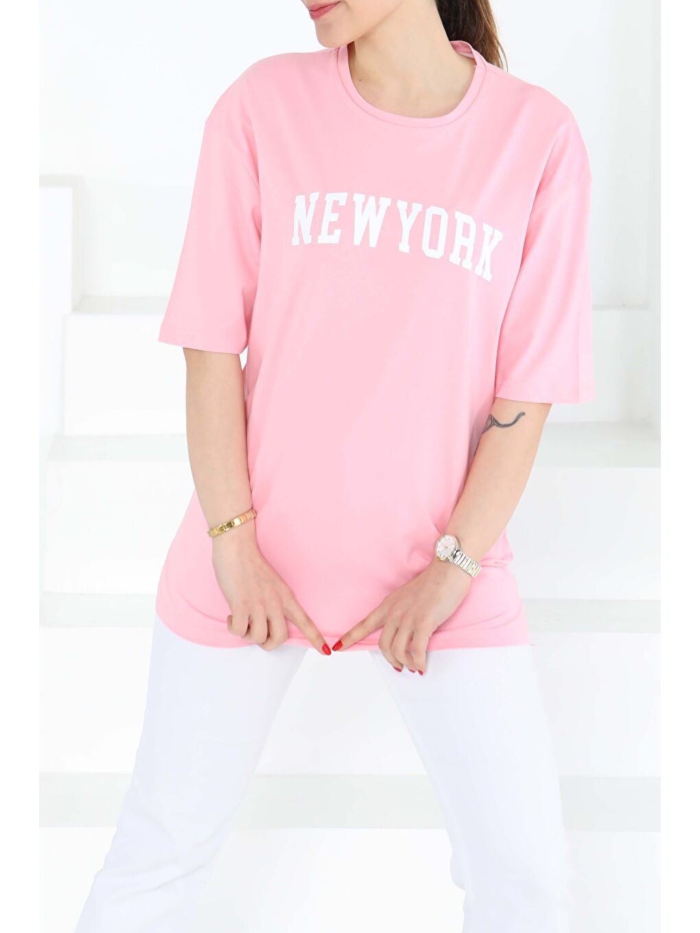 NEW YORK Baskılı Kısa Kollu T-Şhirt Pembe - 27125-1