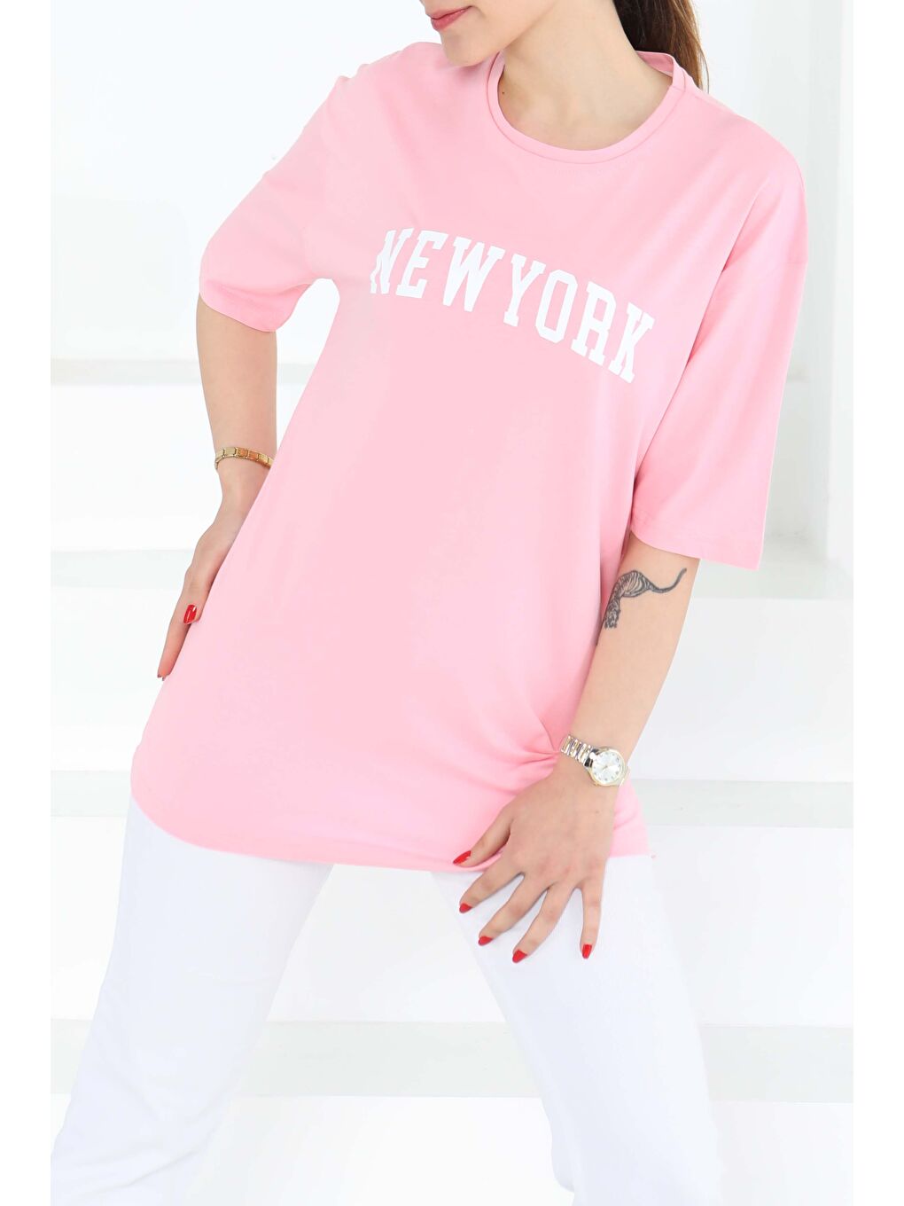 NEW YORK Baskılı Kısa Kollu T-Şhirt Pembe - 27125-2