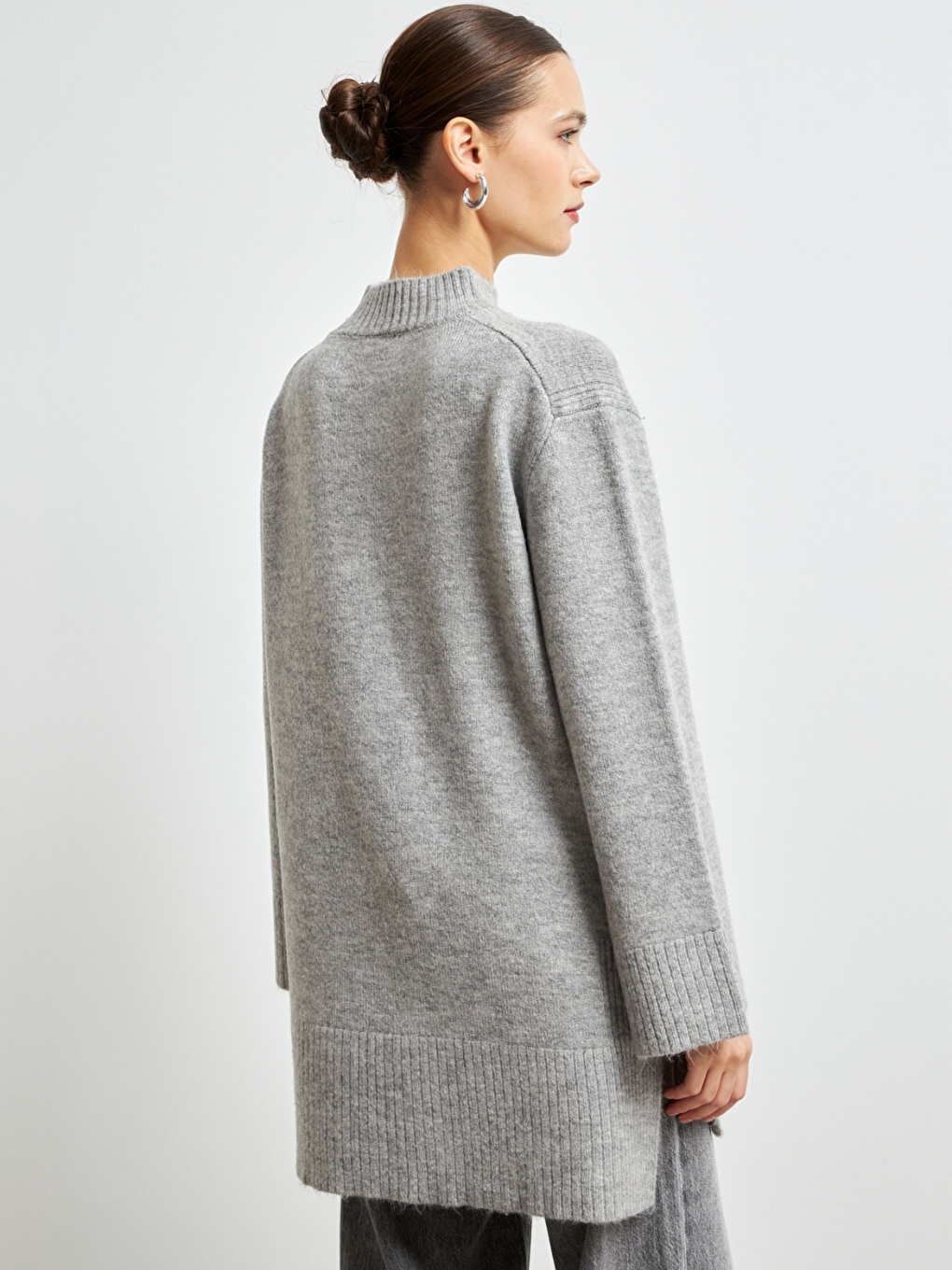 Kadın Gri Balıkçı Yaka Yumuşak Dokulu Basic Kazak-4