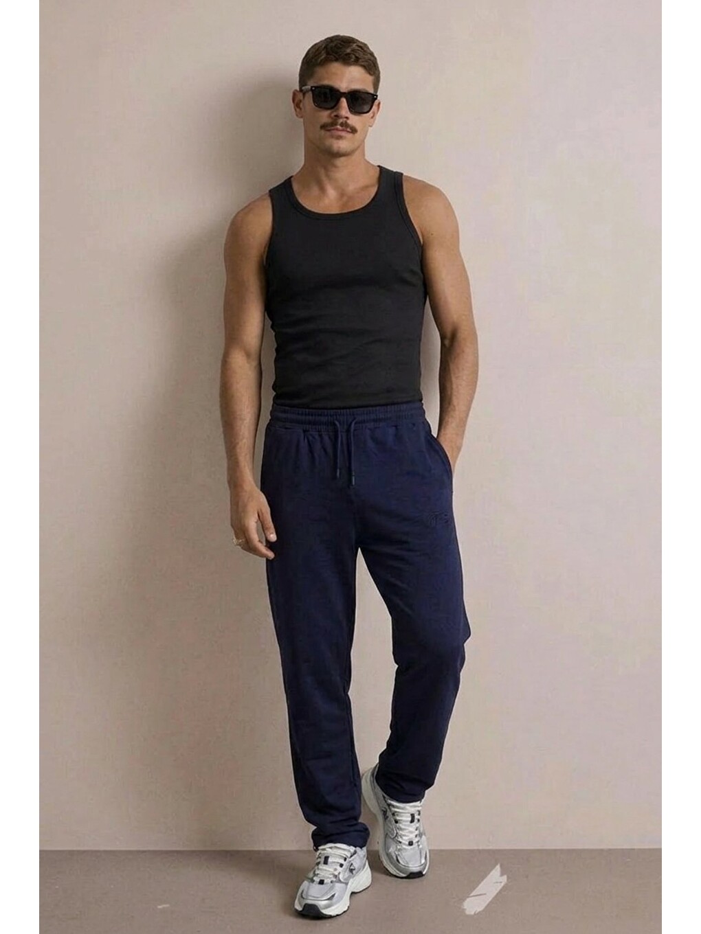 Erkek Günlük Regular Fit Baskılı Lacivert Eşofman Altı-1