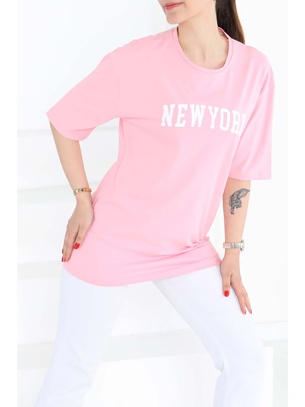 NEW YORK Baskılı Kısa Kollu T-Şhirt Pembe - 27125-3