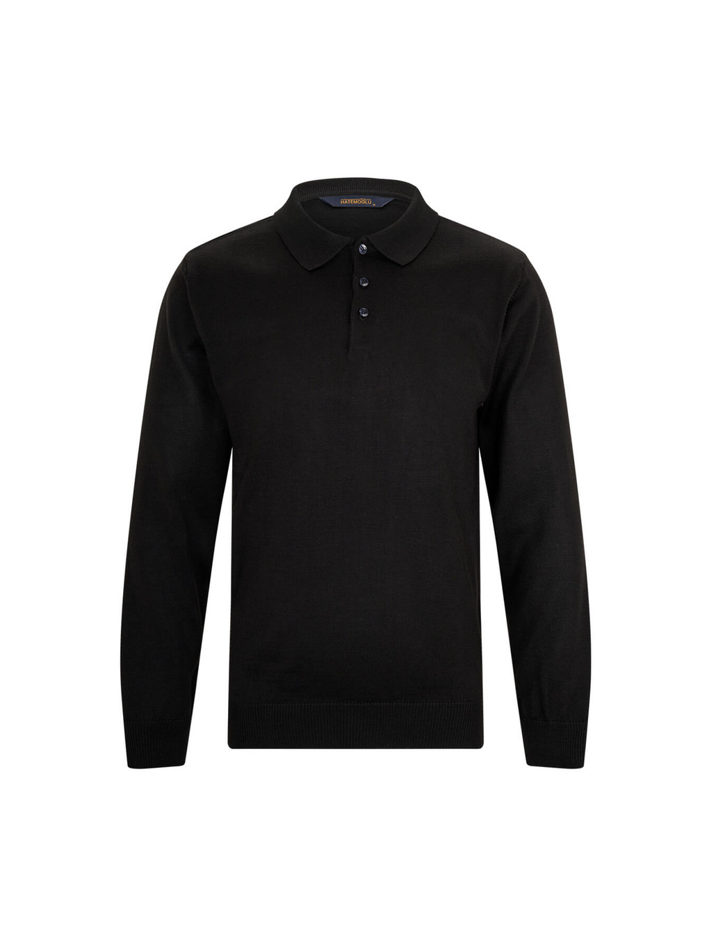 Siyah Regular Fit Polo Yaka Yünlü Kazak