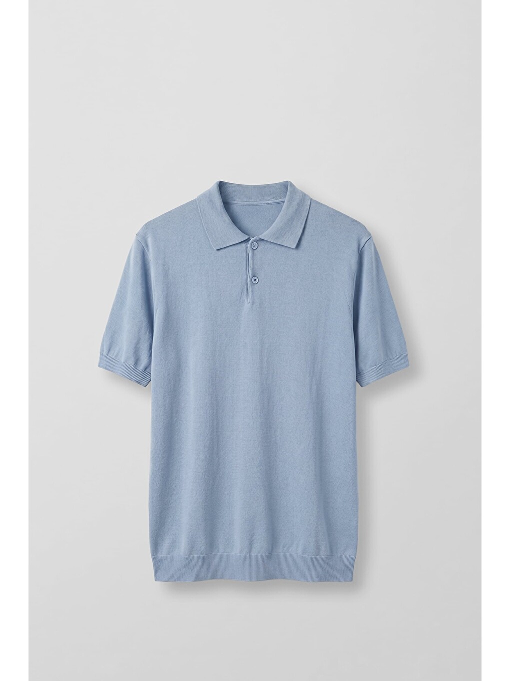 Erkek Regular Fit Örme Kumaş Basic Polo Yaka T-Shirt Açık Mavi