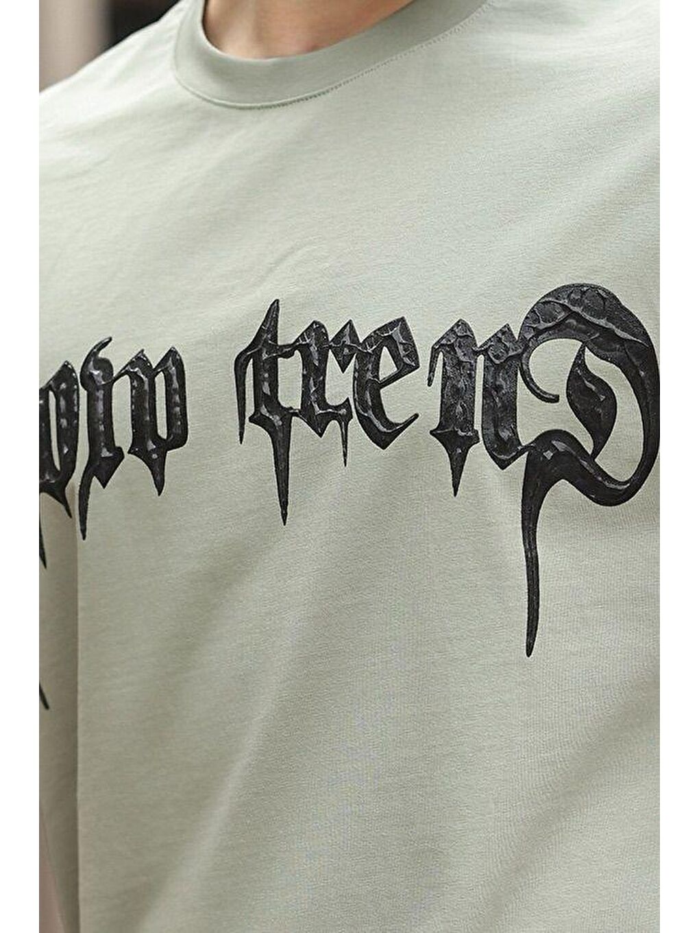 Mint Yeşili Baskılı %100 Pamuk Erkek T-Shirt E7141-2