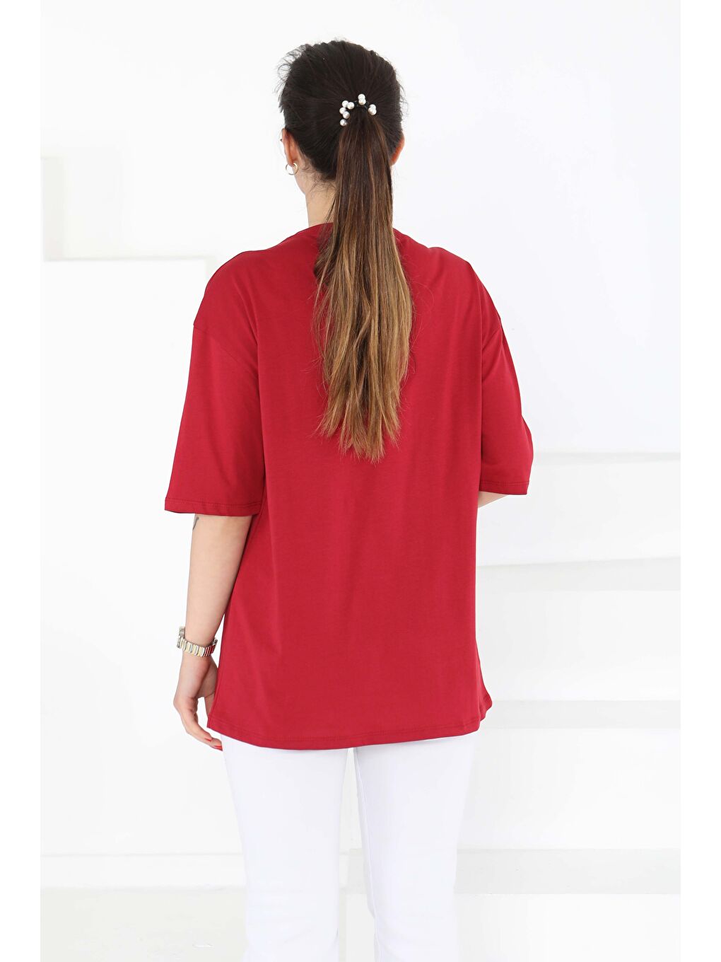 Oversize Kısa Kollu T-Şhirt Bordo - 27118-6