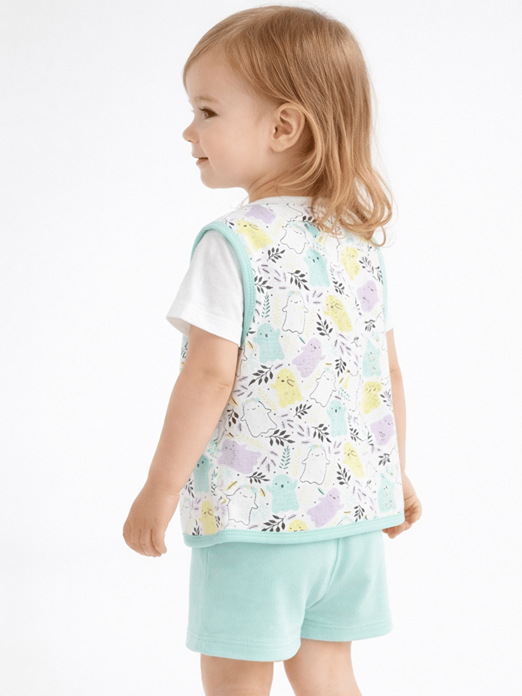 Yeşil V Yaka Kız Bebek Jakarlı Yelek-1