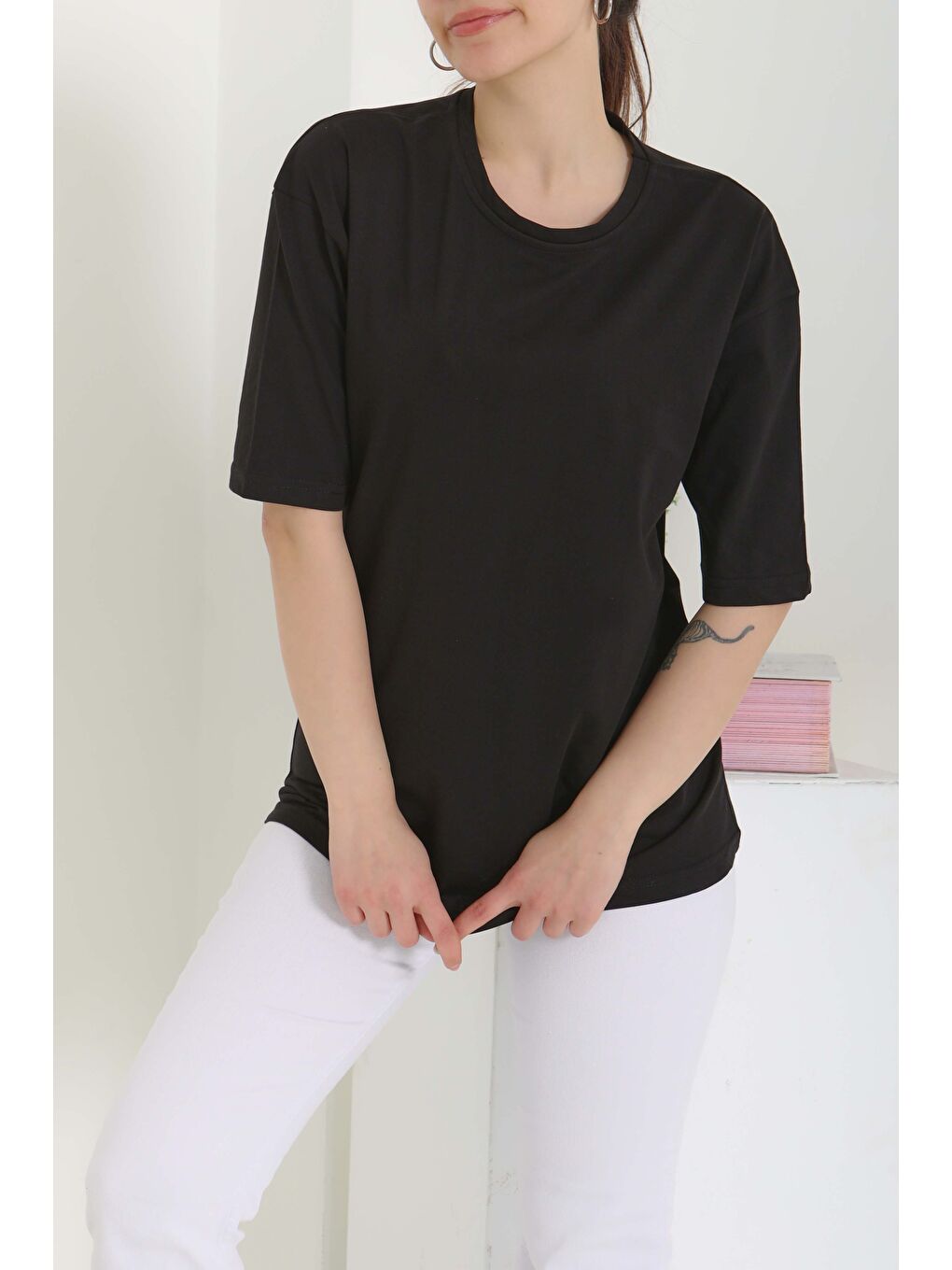 Oversize Kısa Kollu T-Şhirt Siyah - 27118-1