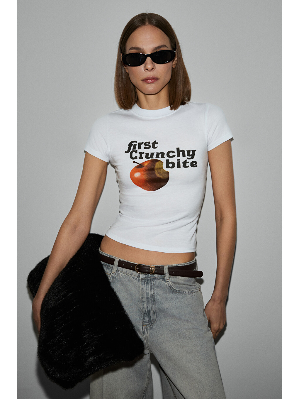 Beyaz LUMIVYA Kadın Organik Pamuklu Bisiklet Yaka Kısa Kollu Baskılı Slim Fit BEYAZ T-Shirt-3