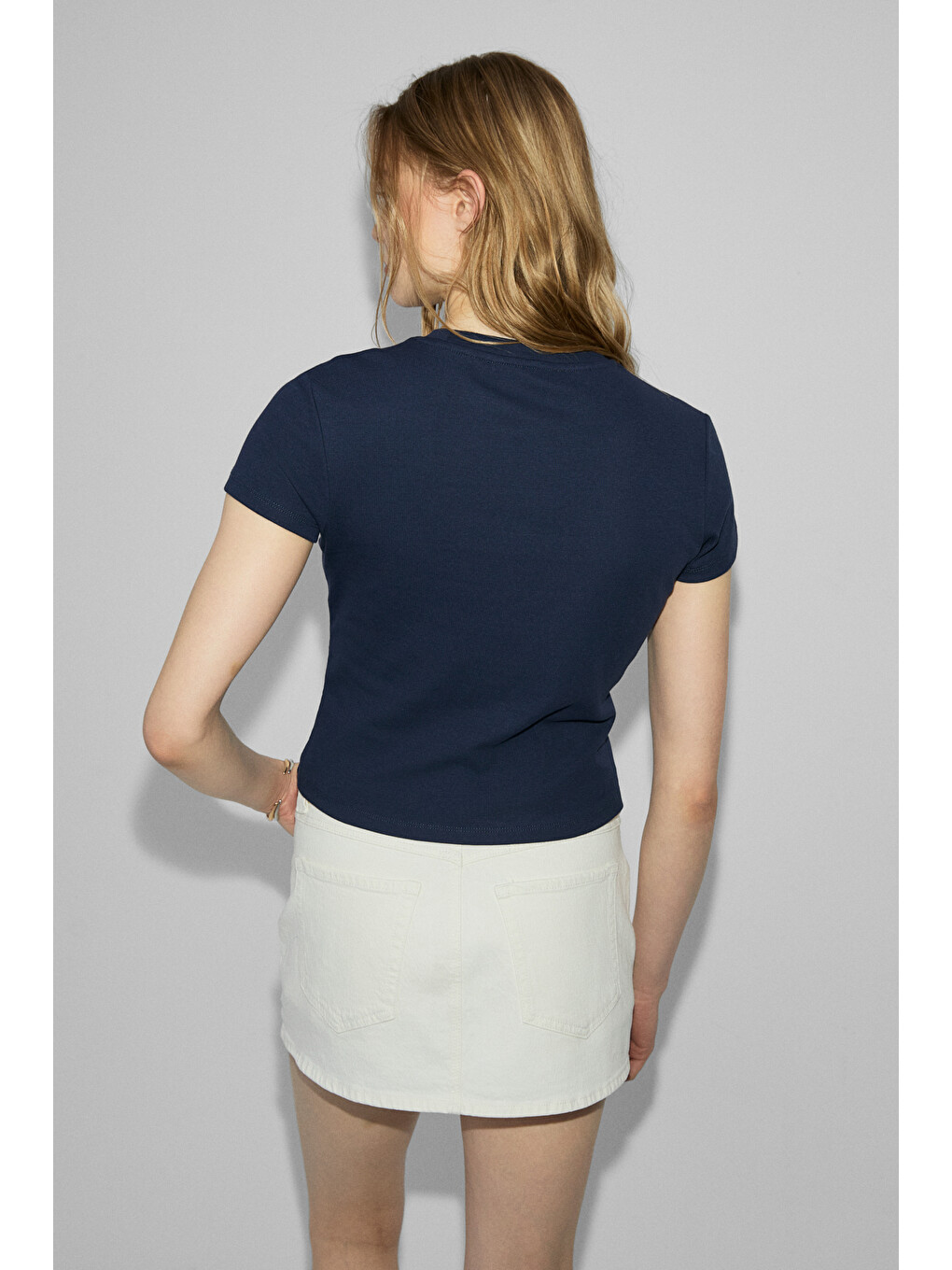 Lacivert UDINNES Kadın Yumuşak Esnek Kumaşlı Baskı Detaylı Slim Fit LACİVERT T-Shirt-5
