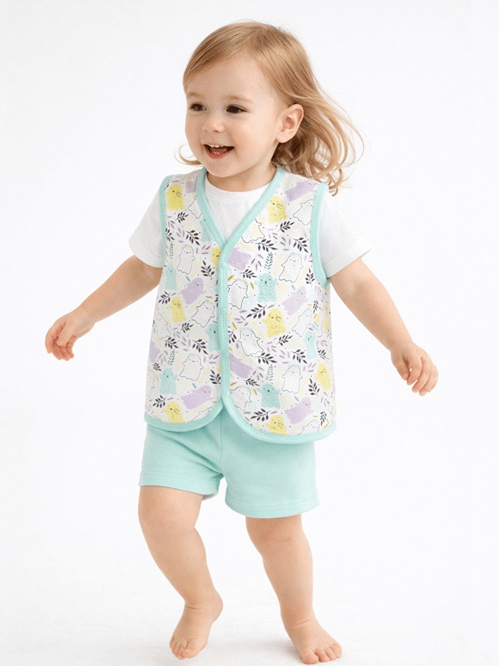 Yeşil V Yaka Kız Bebek Jakarlı Yelek-2