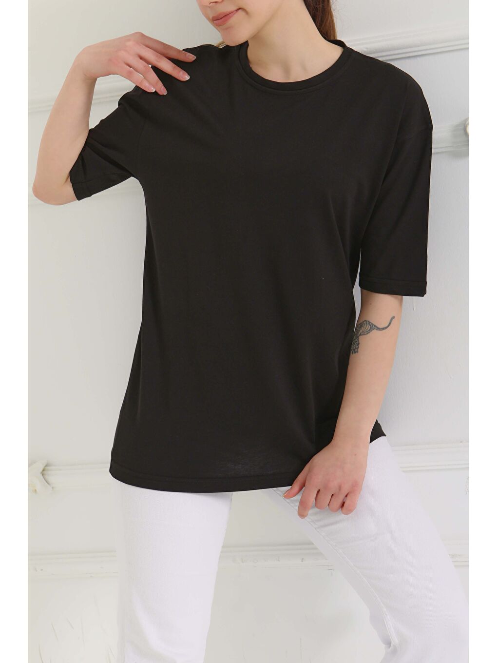 Oversize Kısa Kollu T-Şhirt Siyah - 27118-3