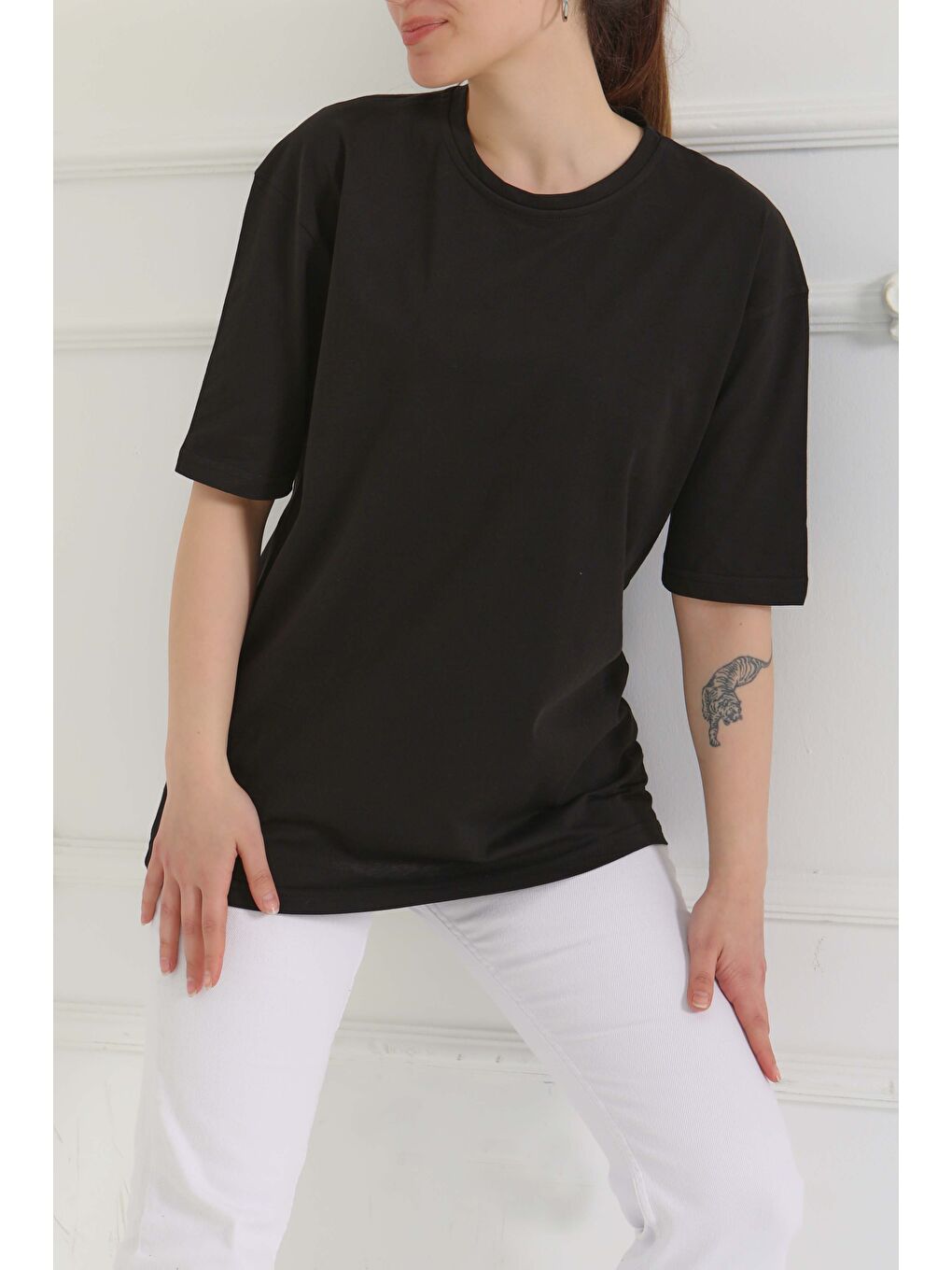 Oversize Kısa Kollu T-Şhirt Siyah - 27118-4