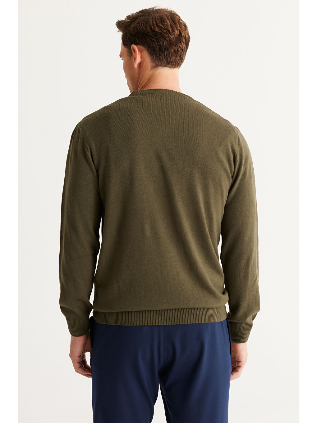 Erkek Haki Anti-Pilling Tüylenme Yapmayan Standart Fit Normal Kesim Bisiklet Yaka Triko Kazak-4