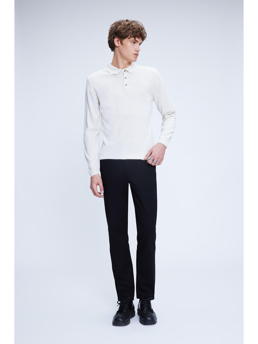 Bej Regular Fit Polo Yaka Yünlü Kazak-1
