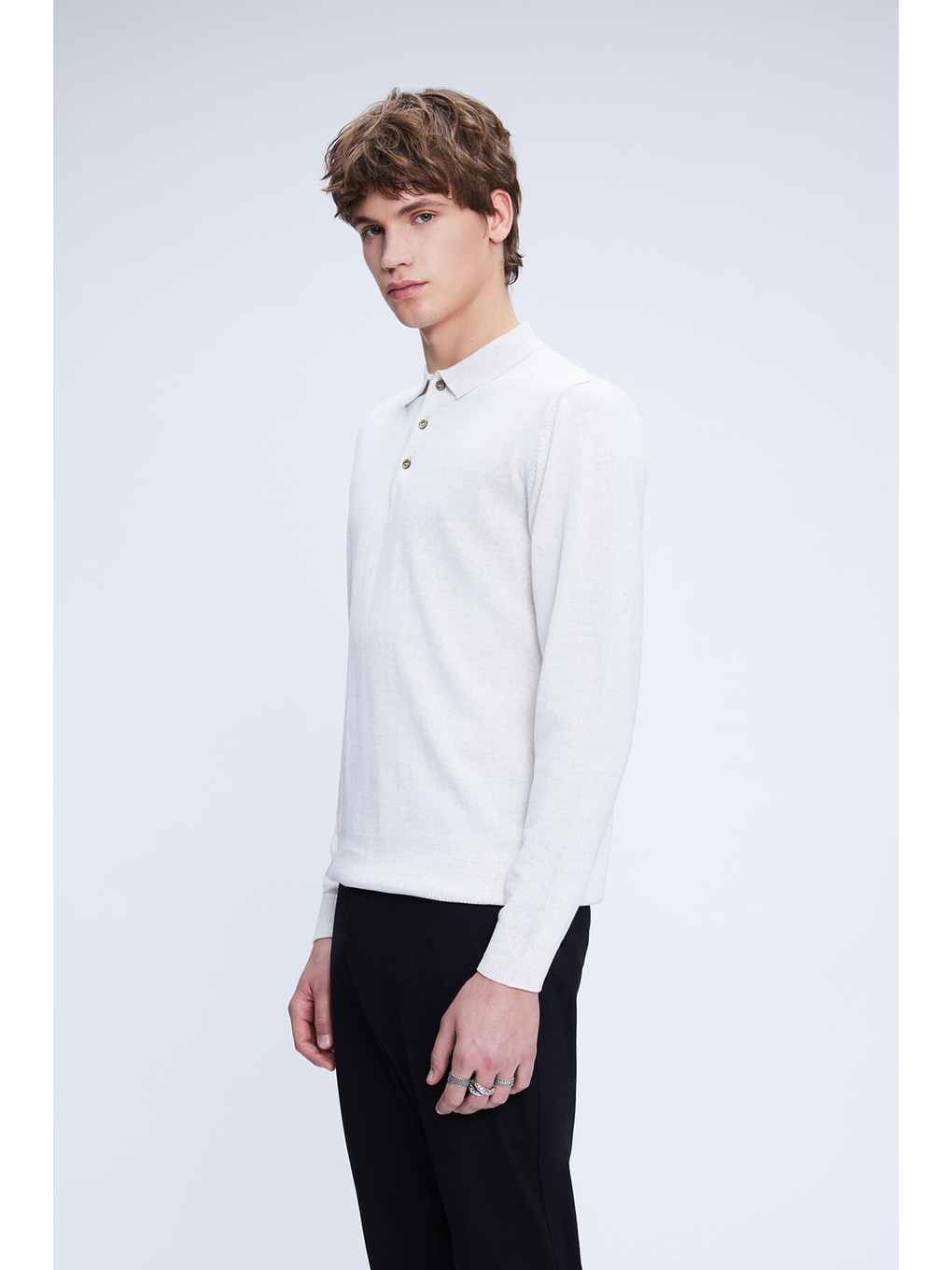 Bej Regular Fit Polo Yaka Yünlü Kazak-2