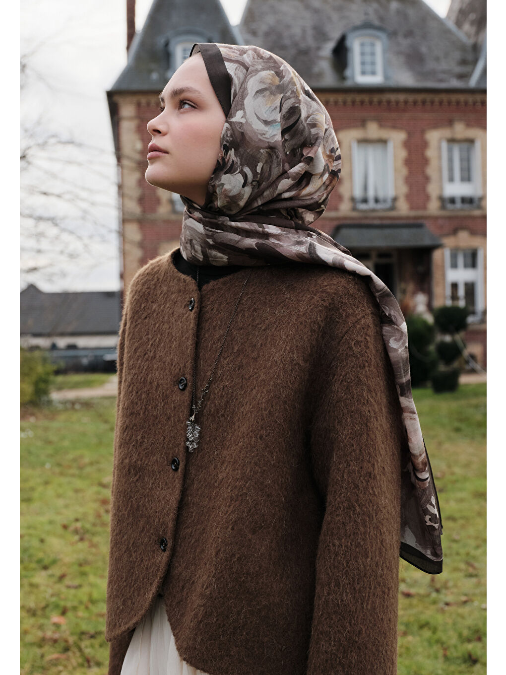 Kahverengi SWEET VANILLA DESENLİ PAMUK VİSKON ŞAL KAHVE-1