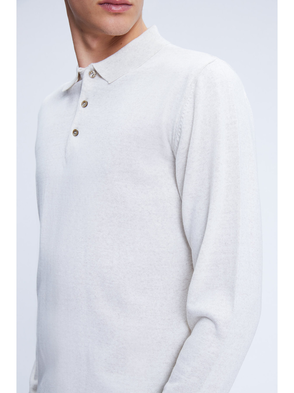 Bej Regular Fit Polo Yaka Yünlü Kazak-3