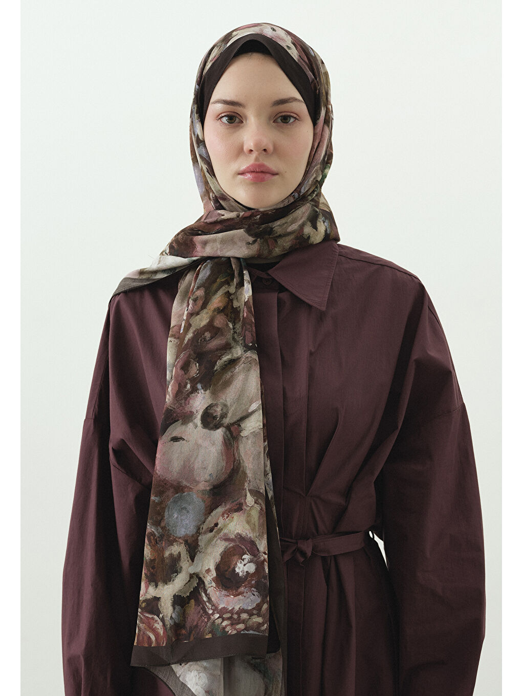 Kahverengi SWEET VANILLA DESENLİ PAMUK VİSKON ŞAL KAHVE-2