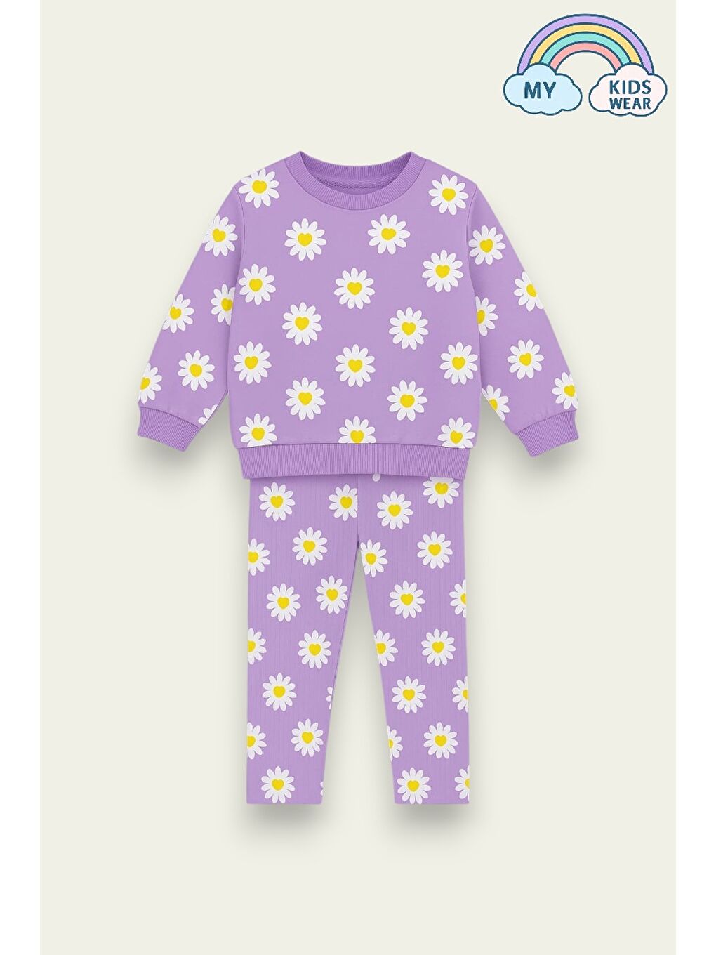 Lila Kız Çocuk Desenli İkili Takım (Sweatshirt + Tayt) 2-8 Yaş 12071