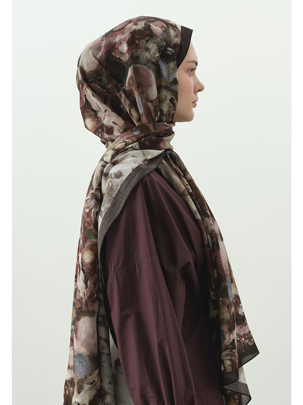 Kahverengi SWEET VANILLA DESENLİ PAMUK VİSKON ŞAL KAHVE-3