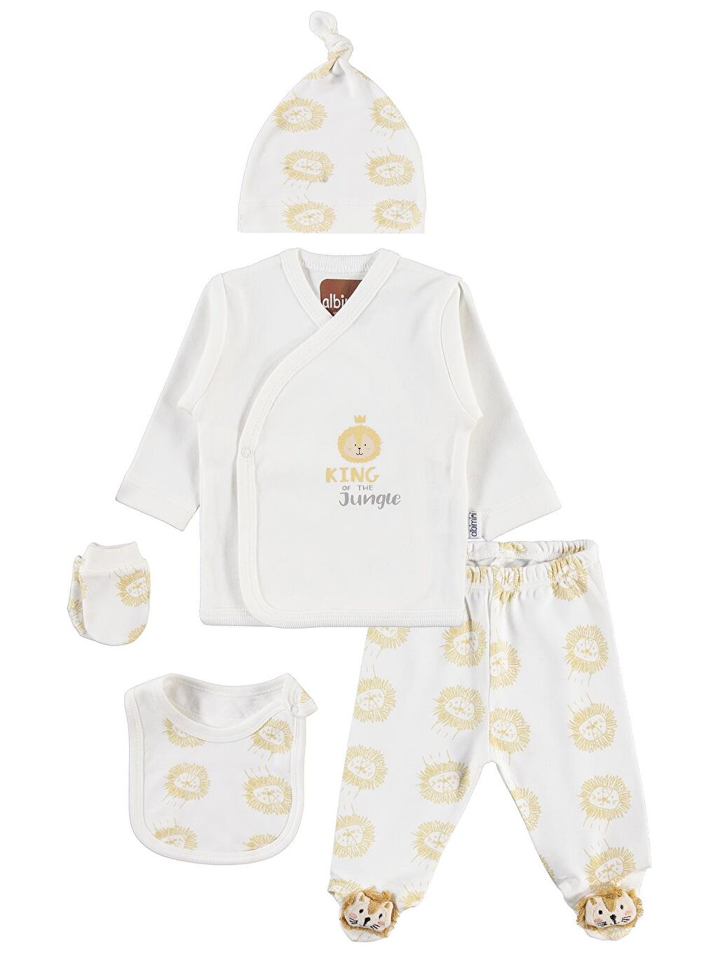 Aslan Desenli 5'li Zıbın Takımları - Ekru 0-1 Ay