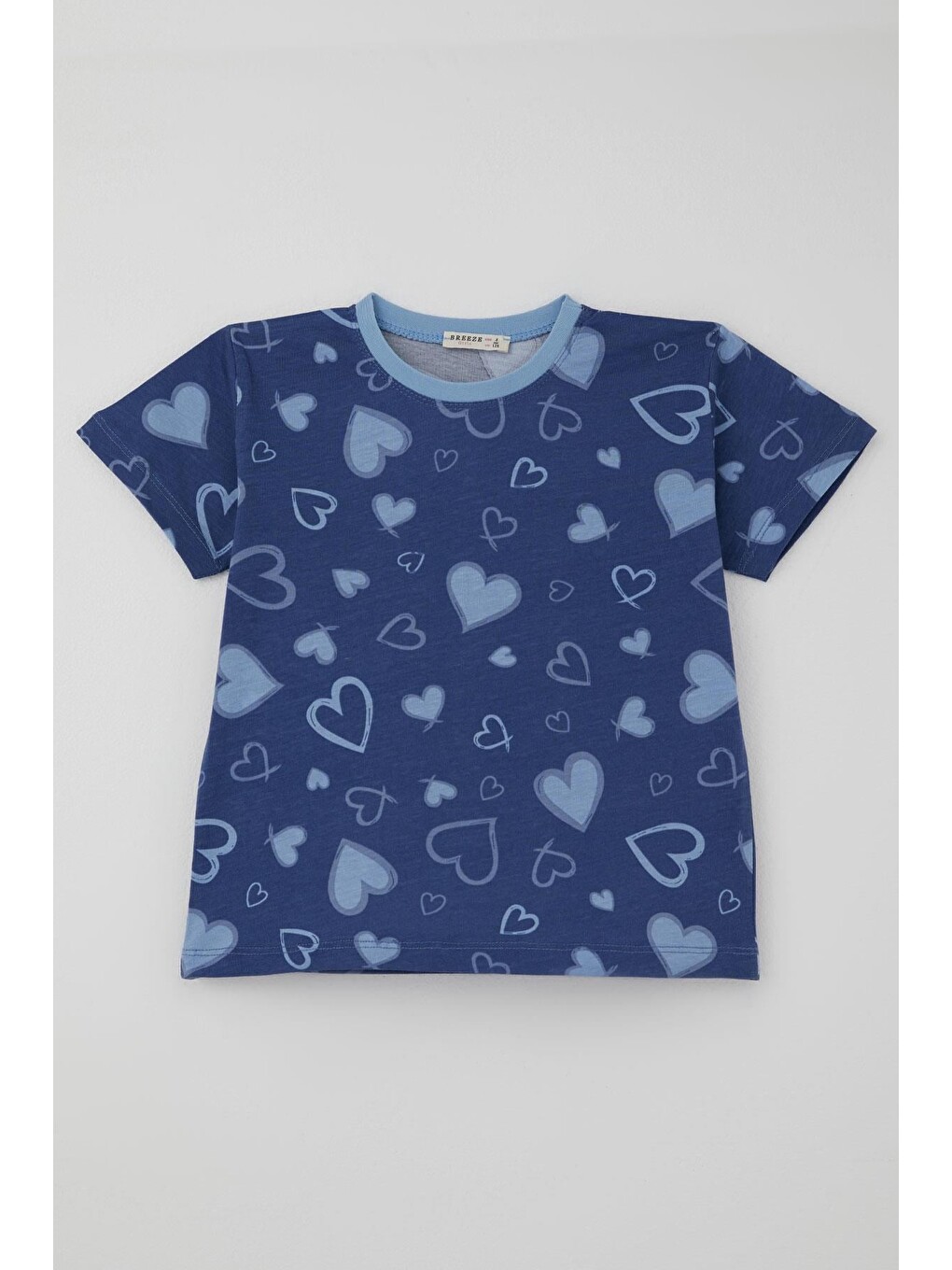 Kız Çocuk Şortlu Pijama Takımı Kalp Desenli İndigo (4-8 Yaş)-3