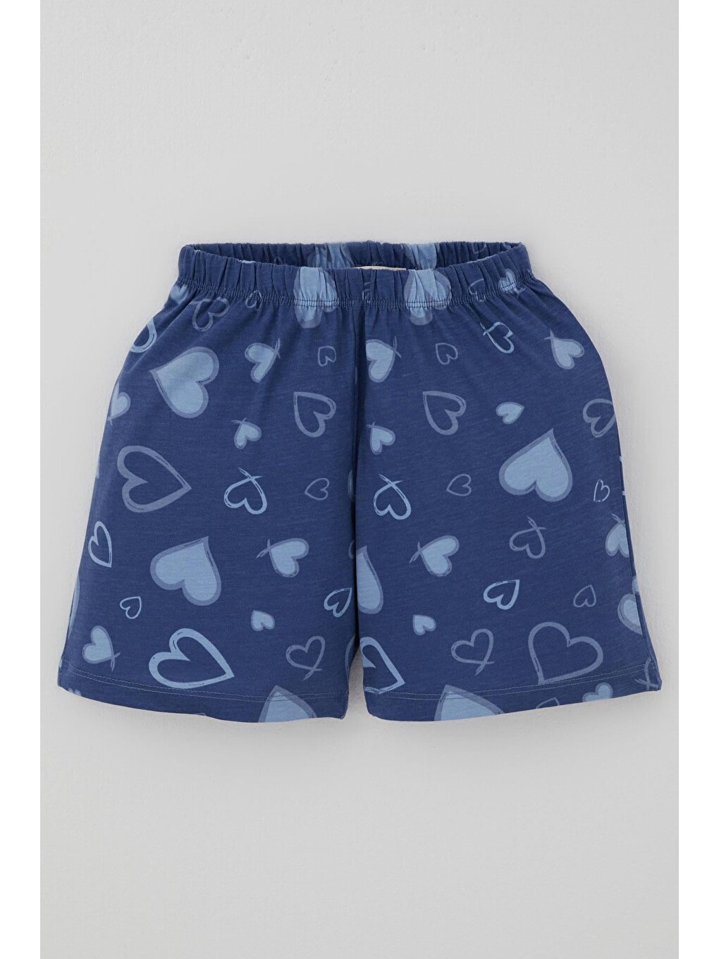 Kız Çocuk Şortlu Pijama Takımı Kalp Desenli İndigo (4-8 Yaş)-4