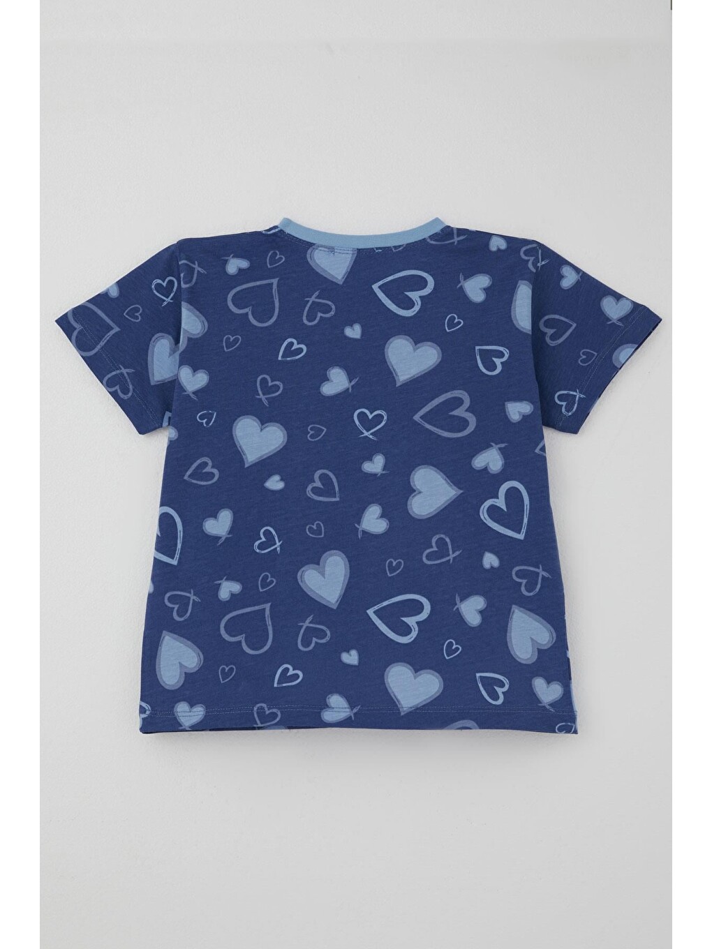 Kız Çocuk Şortlu Pijama Takımı Kalp Desenli İndigo (4-8 Yaş)-5