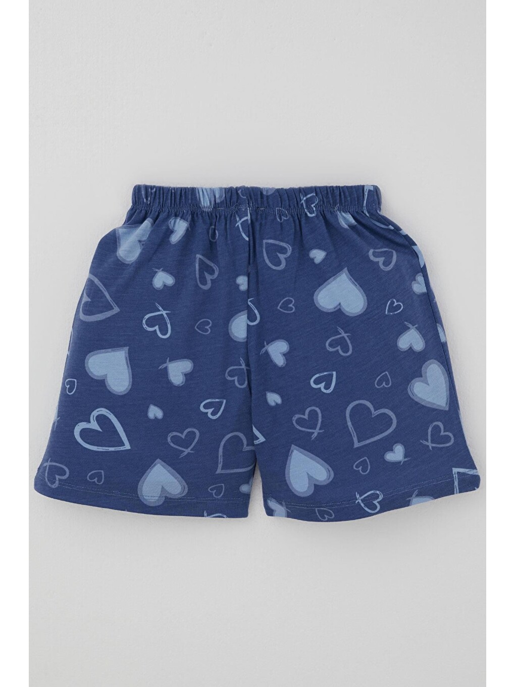 Kız Çocuk Şortlu Pijama Takımı Kalp Desenli İndigo (4-8 Yaş)-6