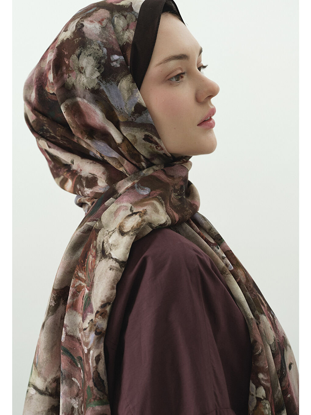 Kahverengi SWEET VANILLA DESENLİ PAMUK VİSKON ŞAL KAHVE-4