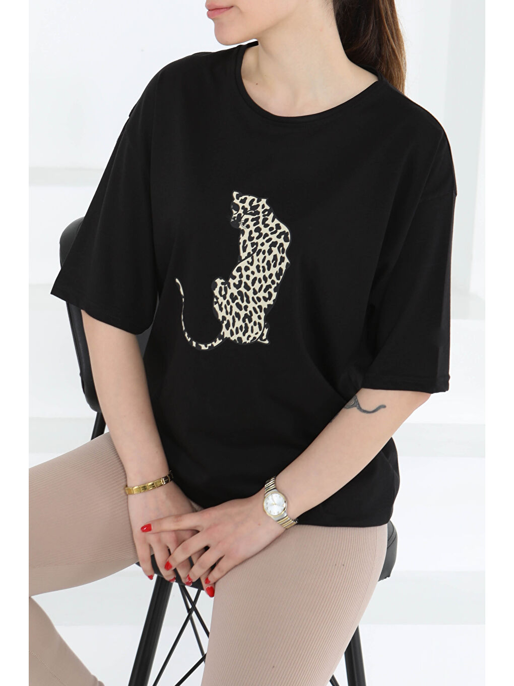 Kaplan Baskılı Kısa Kollu T-Şhirt Siyah - 27123