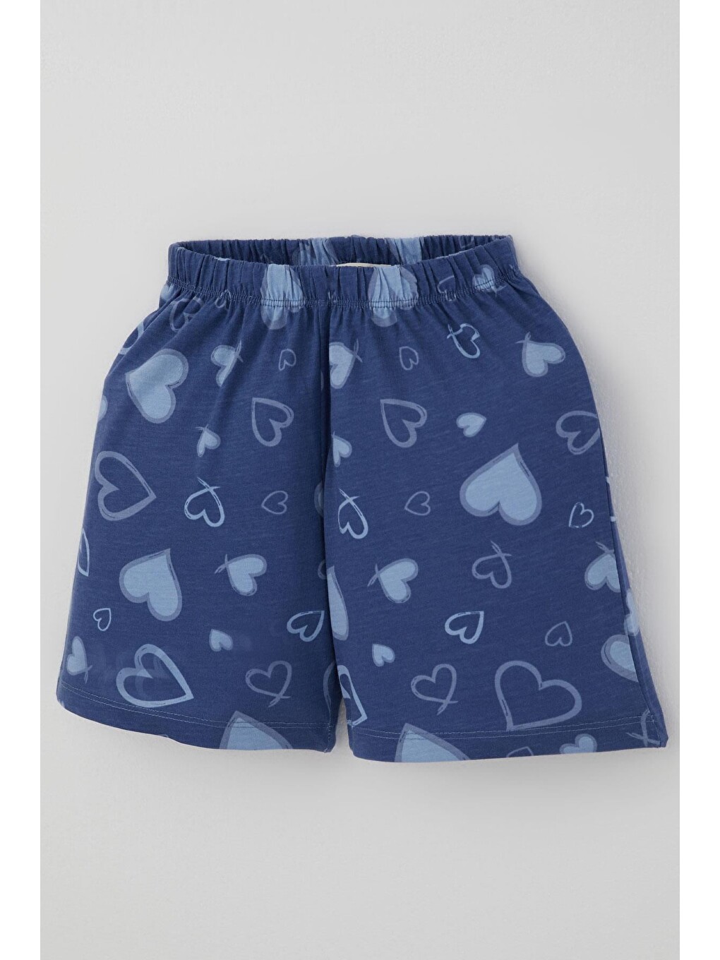 Kız Çocuk Şortlu Pijama Takımı Kalp Desenli İndigo (4-8 Yaş)-8