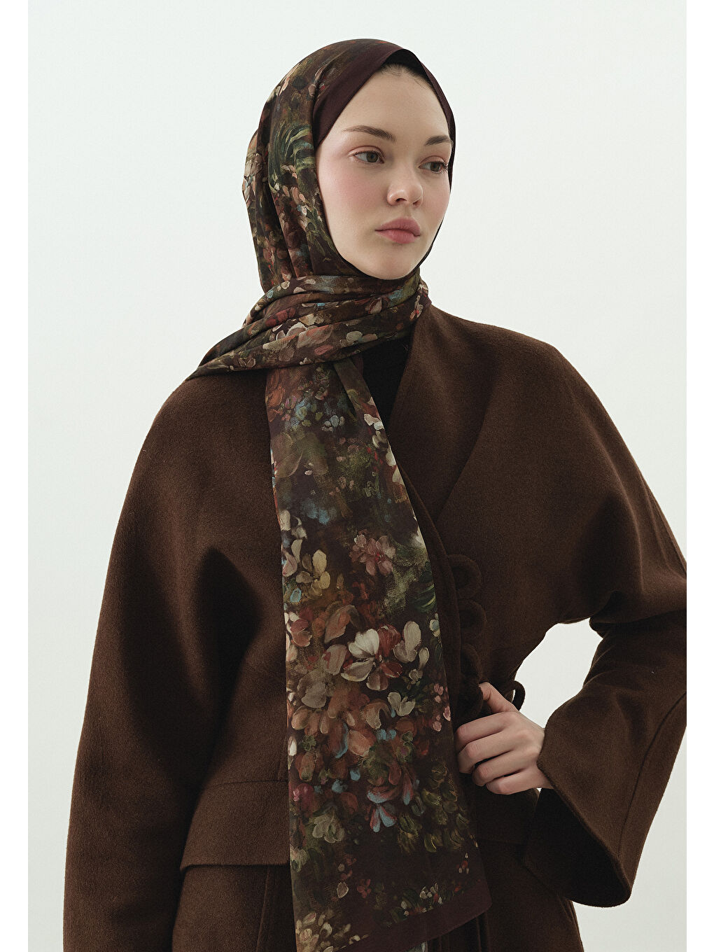 Bordo DARK BEAUTY DESENLİ PAMUK VİSKON ŞAL BORDO