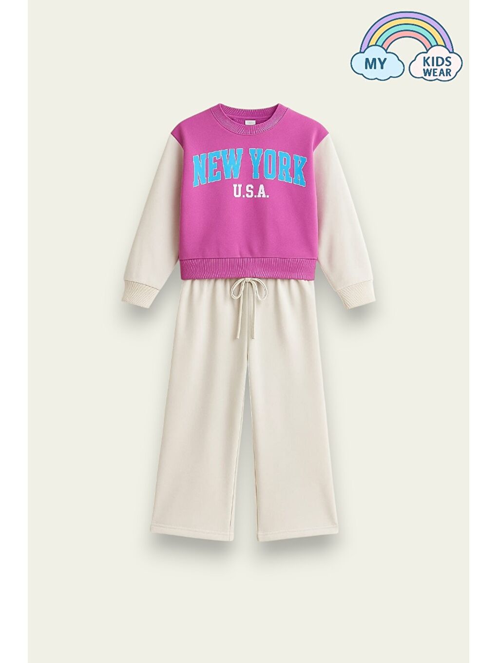 Pembe Kız Çocuk New York Baskılı İkili Takım 4-12 Yaş 12079