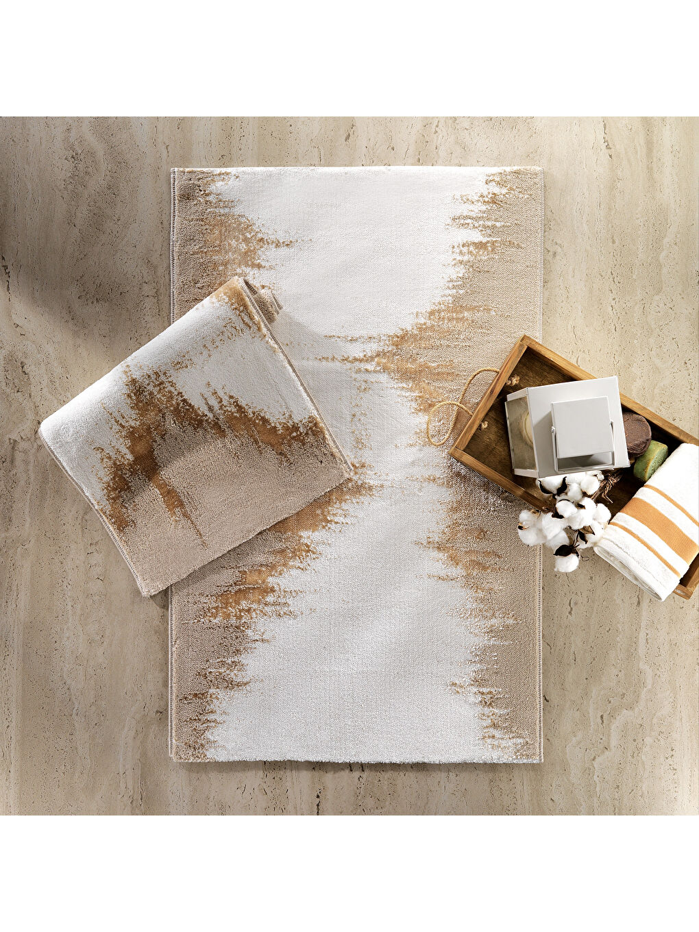 Kahverengi Home Natural 2’li Pamuk Floş Banyo Paspası 60x100 / 40x60 Cm - Gold